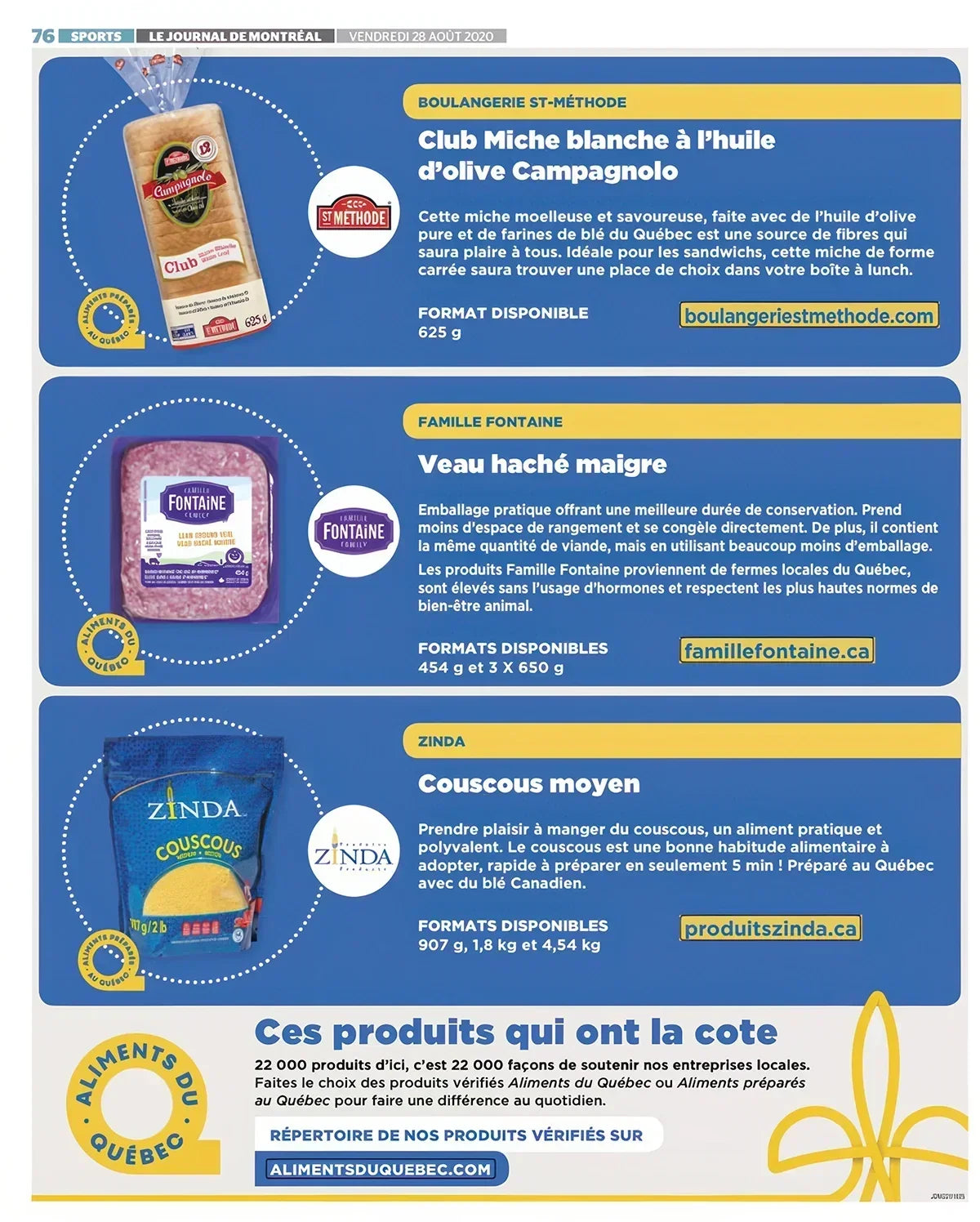 Le Journal de Montréal - Publication du 28 août 2020