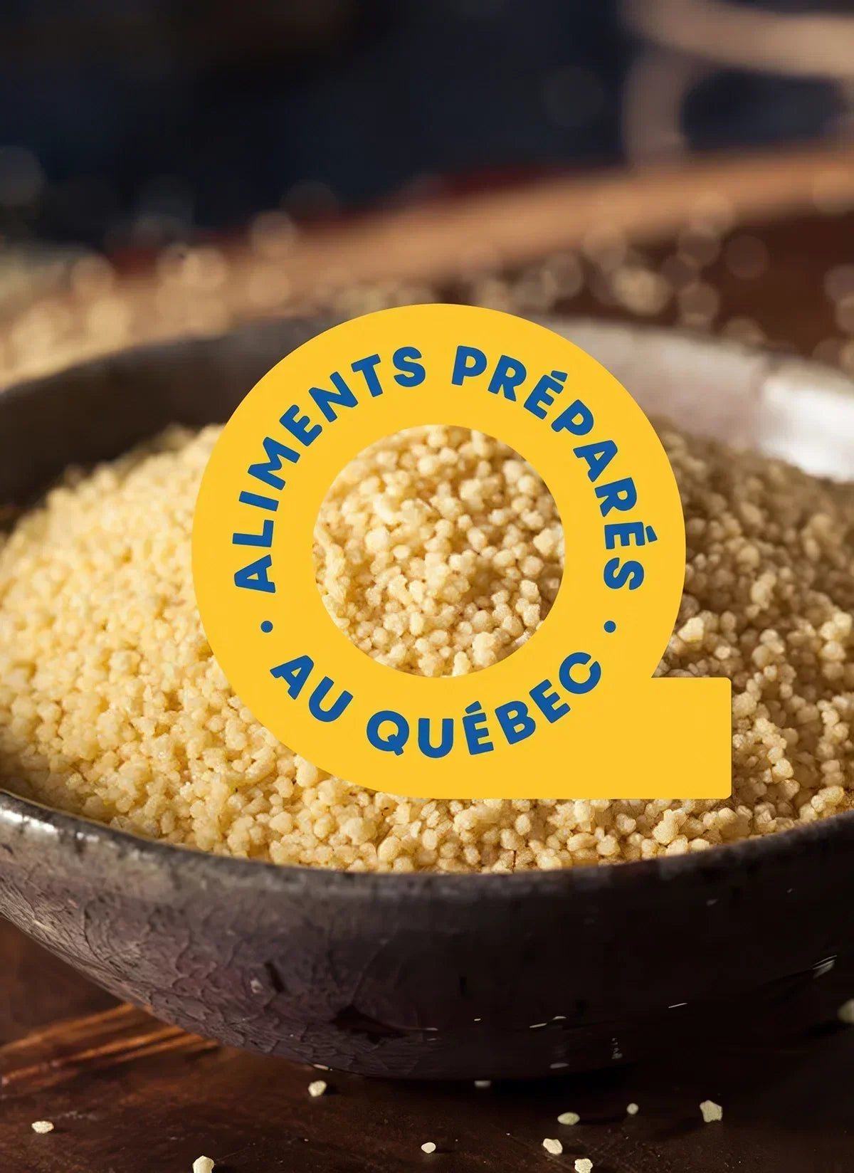 Logo Aliments préparés au Québec sur un couscous Zinda