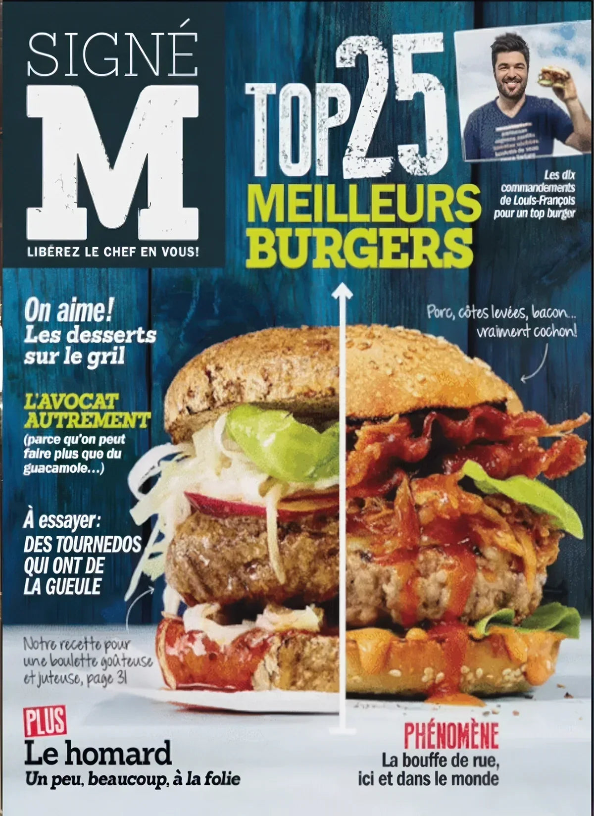 Couverture du magazine Signé M présentant les 25 meilleurs burgers