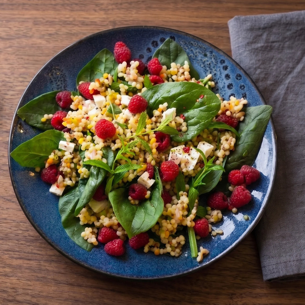 Salade de couscous perlé tricolore aux saveurs sucrées salées
