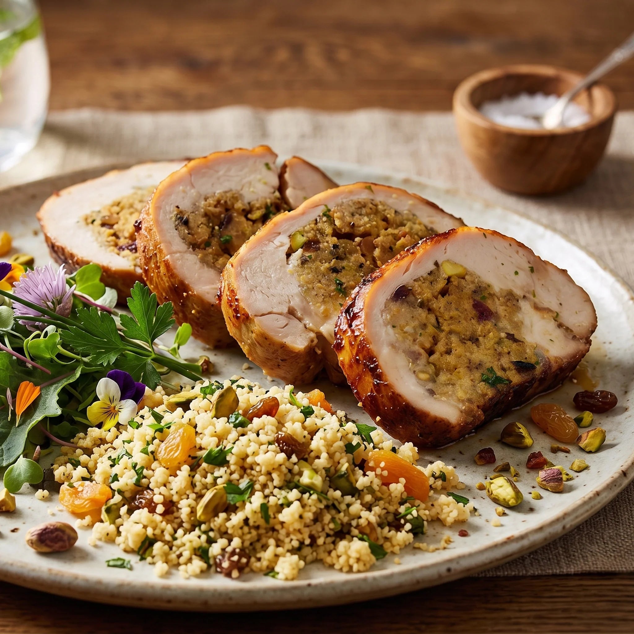 Poulet farci au couscous avec sauce au porto