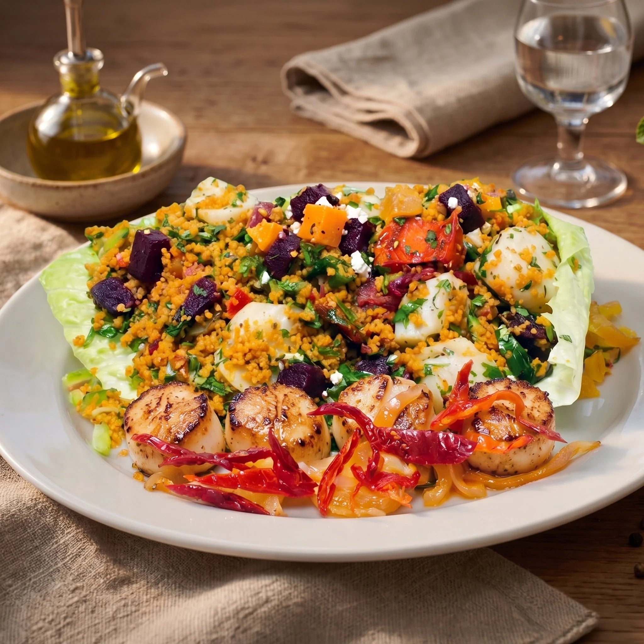 Couscous aux tomates avec pétoncles