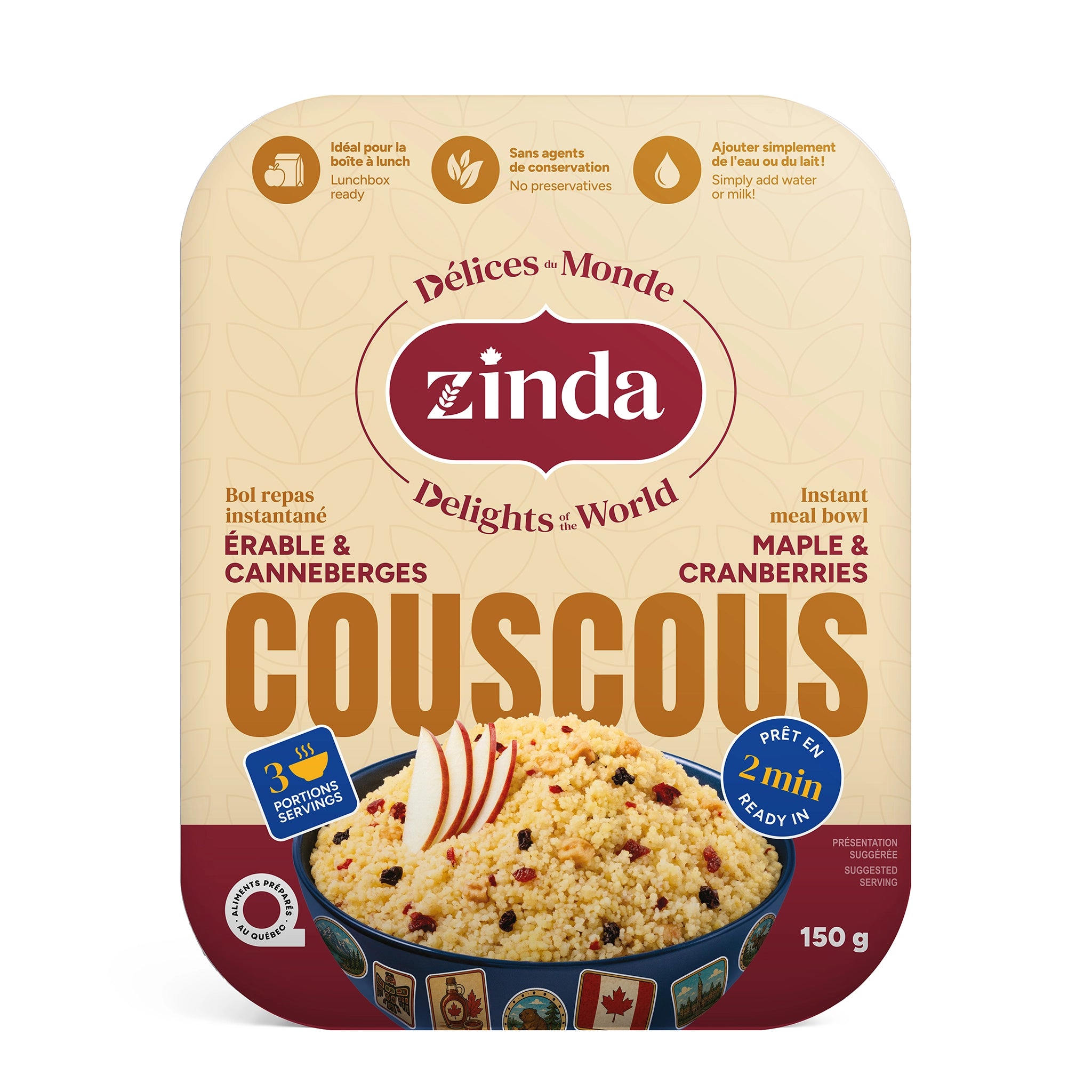 Couscous érable et canneberges Zinda, bol repas instantané